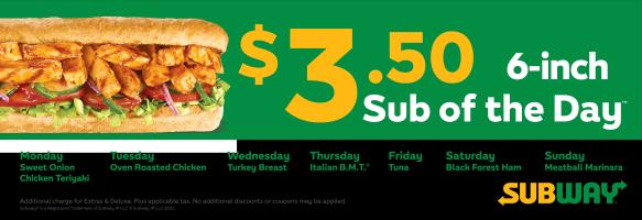 6-inch Sub of the Day Green Menu Footer